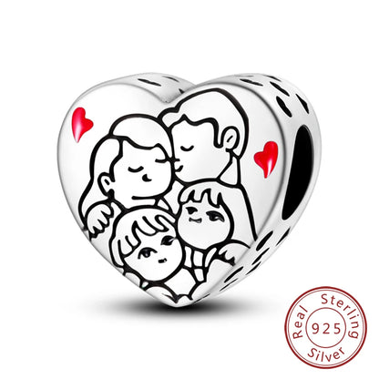 Charms de plata de ley 925 para pulsera · Corazones y familia