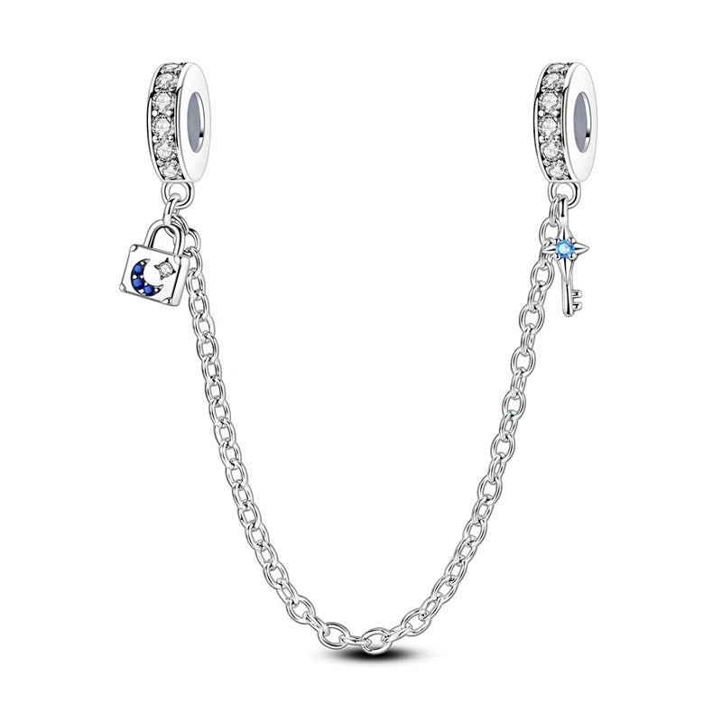 Cadenas de seguridad y clips de plata de ley 925 para pulsera