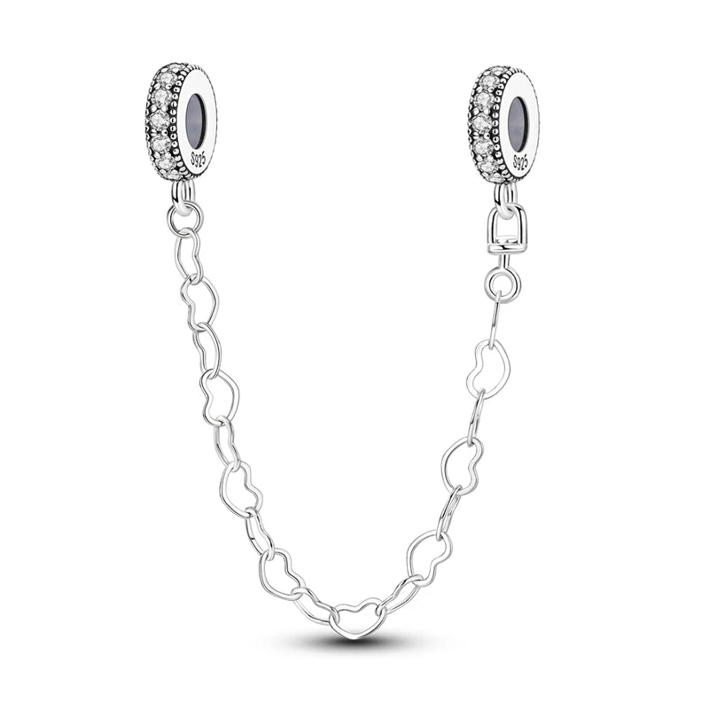 Cadenas de seguridad y clips de plata de ley 925 para pulsera