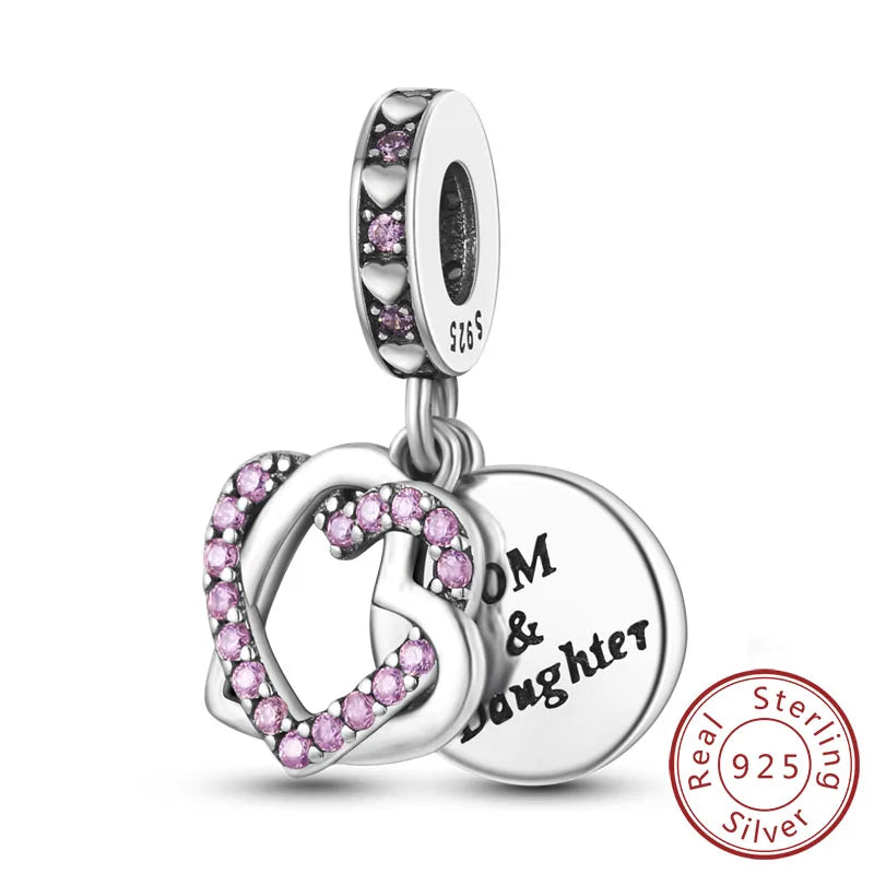 Charms de plata de ley 925 para pulsera · Corazones y familia