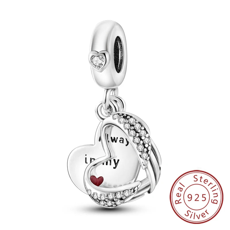 Charms de plata de ley 925 para pulsera · Corazones y familia