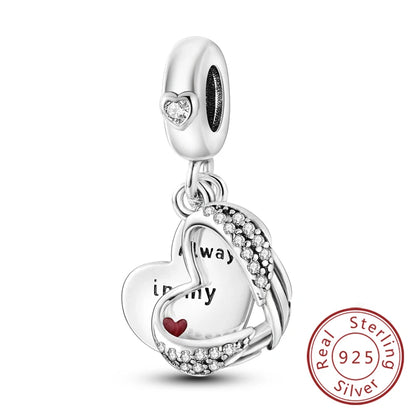 Charms de plata de ley 925 para pulsera · Corazones y familia