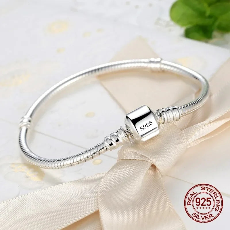 Pulsera de plata de ley 925 · Cadena de serpiente para charms