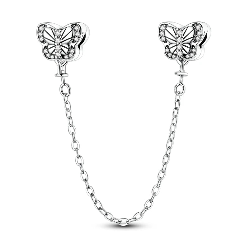 Cadenas de seguridad y clips de plata de ley 925 para pulsera