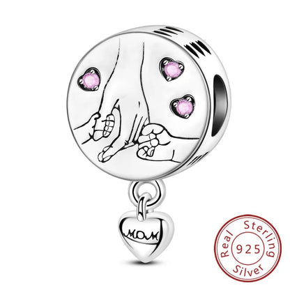 Charms de plata de ley 925 para pulsera · Corazones y familia