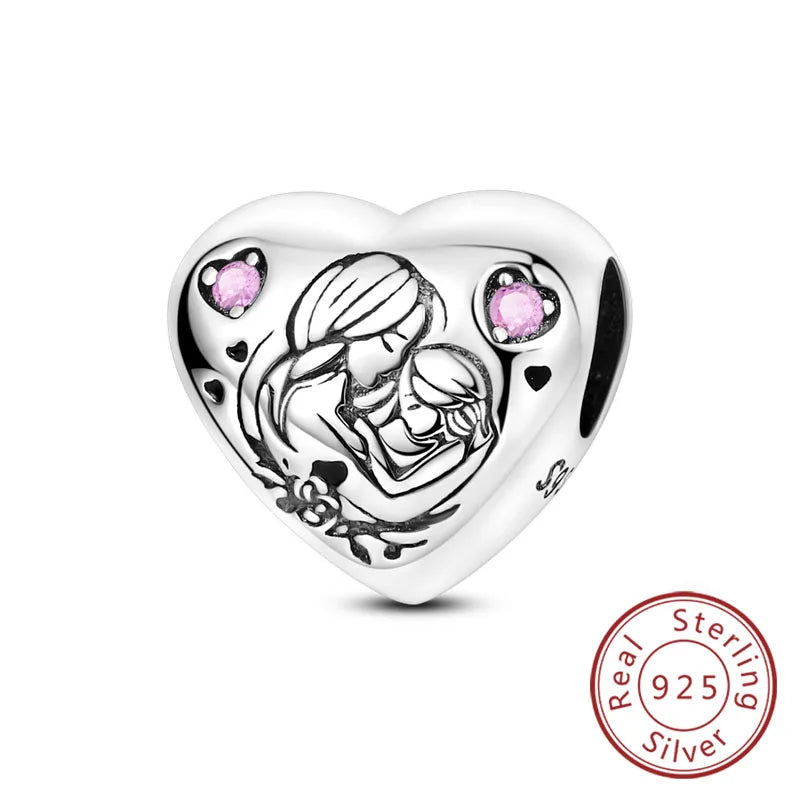 Charms de plata de ley 925 para pulsera · Corazones y familia