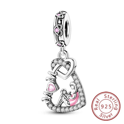 Charms de plata de ley 925 para pulsera · Corazones y familia