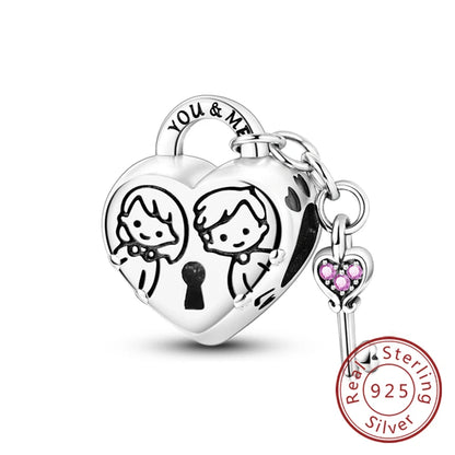 Charms de plata de ley 925 para pulsera · Corazones y familia