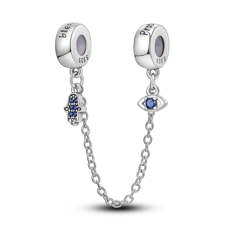 Cadenas de seguridad y clips de plata de ley 925 para pulsera