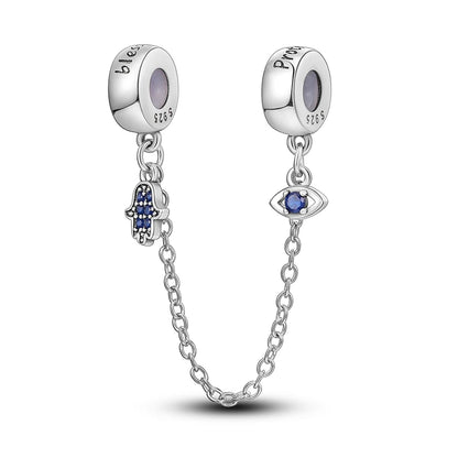 Cadenas de seguridad y clips de plata de ley 925 para pulsera