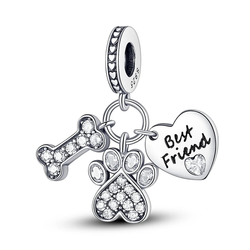Charms de plata de ley 925 para pulsera · Animales, corazones y árbol de la vida
