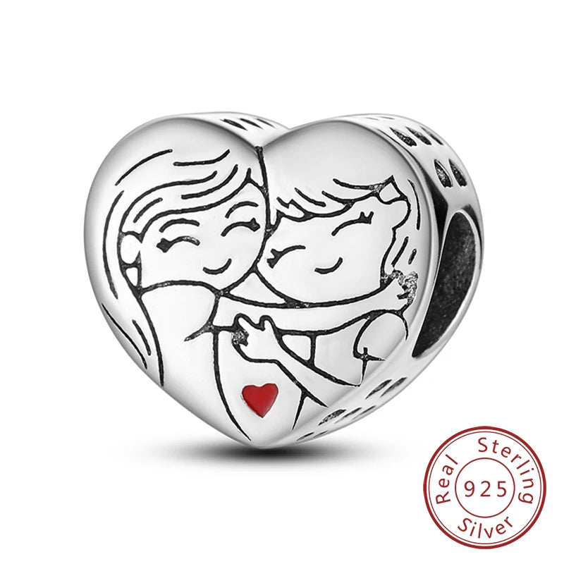 Charms de plata de ley 925 para pulsera · Corazones y familia