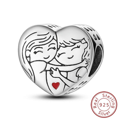 Charms de plata de ley 925 para pulsera · Corazones y familia