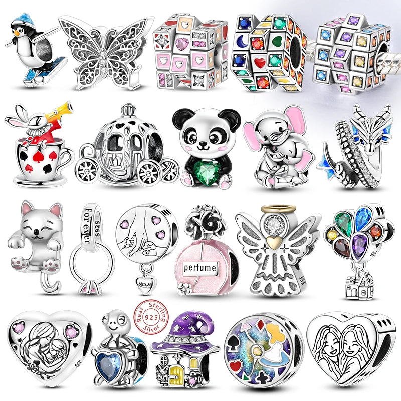 Charms de plata de ley 925 para pulsera · Animales y flores