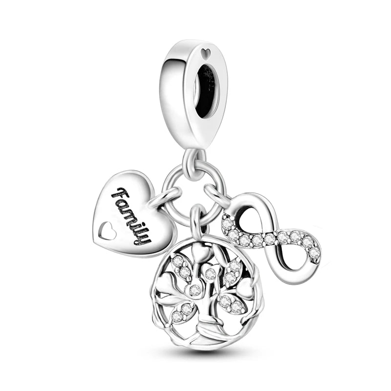 Charms de plata de ley 925 para pulsera · Animales, corazones y árbol de la vida