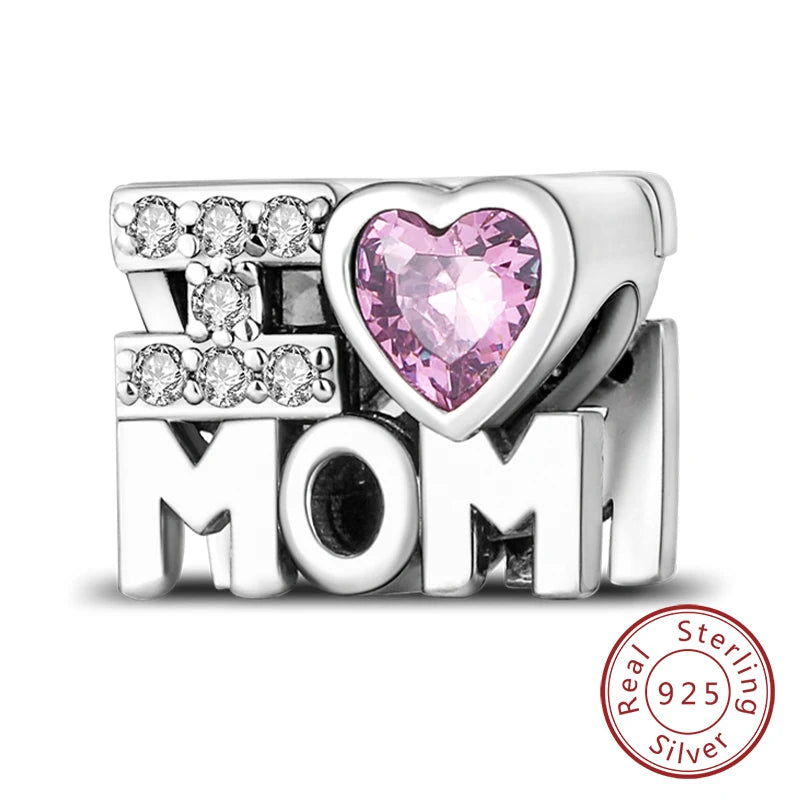 Charms de plata de ley 925 para pulsera · Corazones y familia