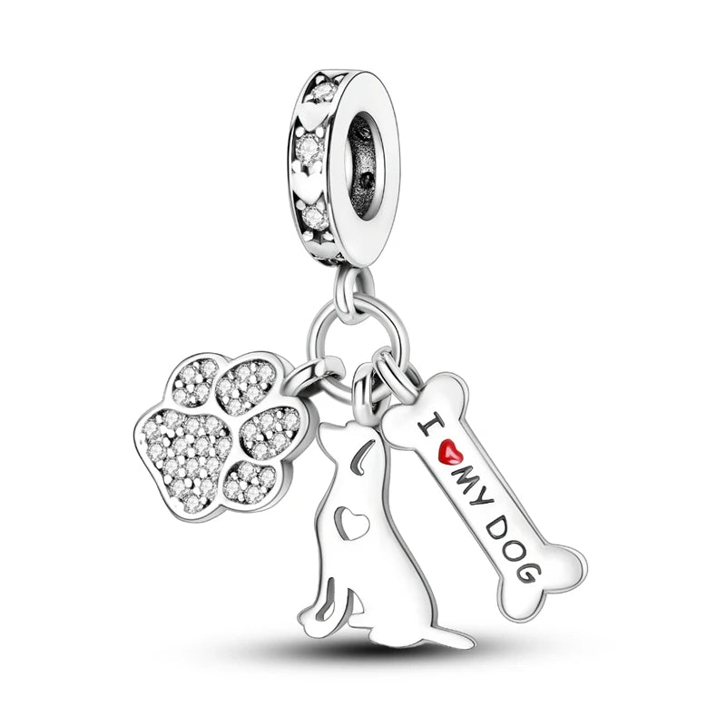 Charms de plata de ley 925 para pulsera · Animales, corazones y árbol de la vida