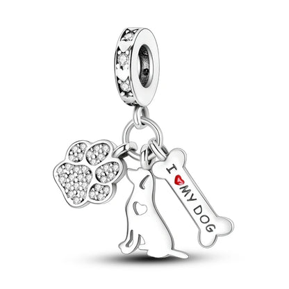 Charms de plata de ley 925 para pulsera · Animales, corazones y árbol de la vida