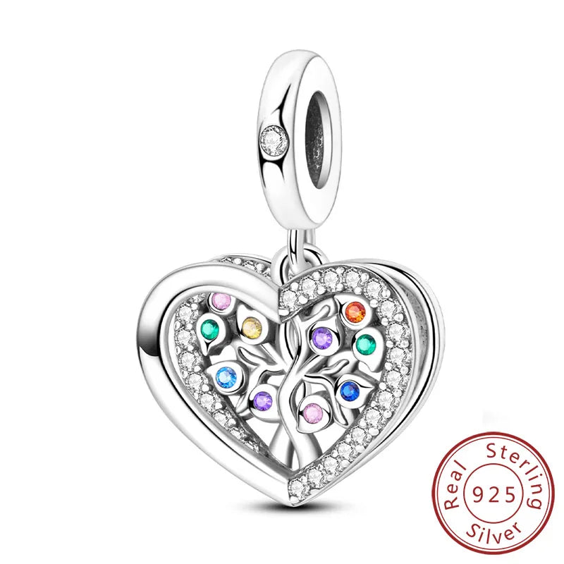 Charms de plata de ley 925 para pulsera · Corazones y familia