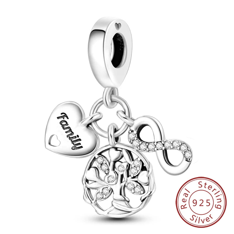 Charms de plata de ley 925 para pulsera · Corazones y familia