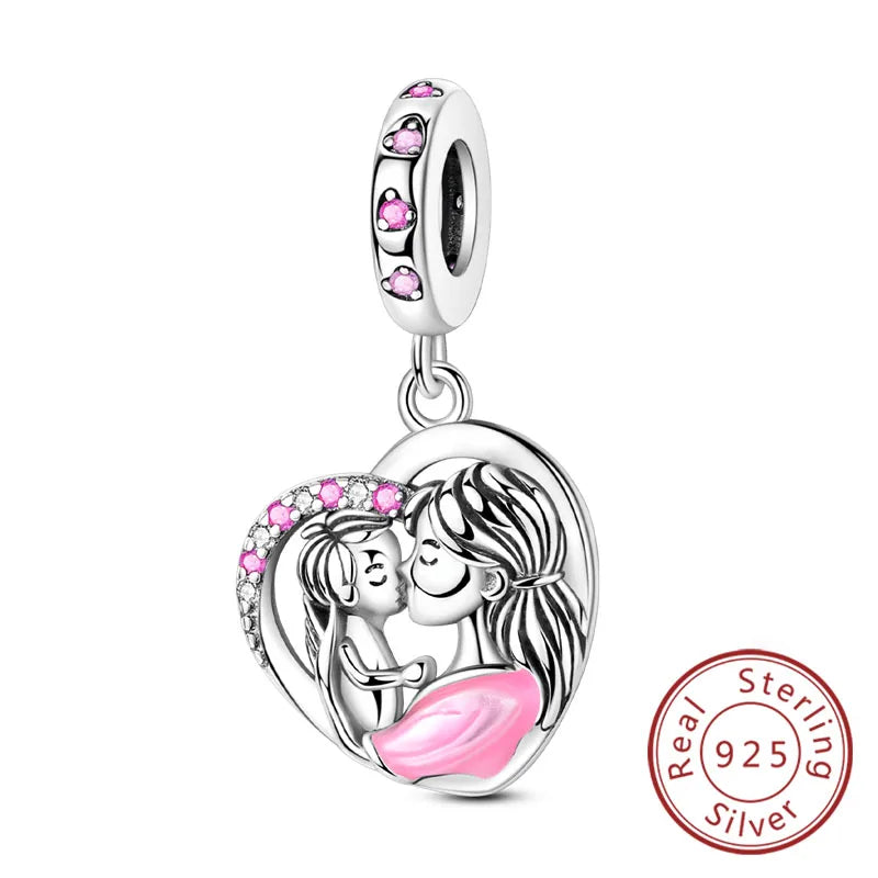 Charms de plata de ley 925 para pulsera · Corazones y familia
