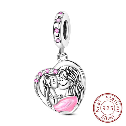 Charms de plata de ley 925 para pulsera · Corazones y familia