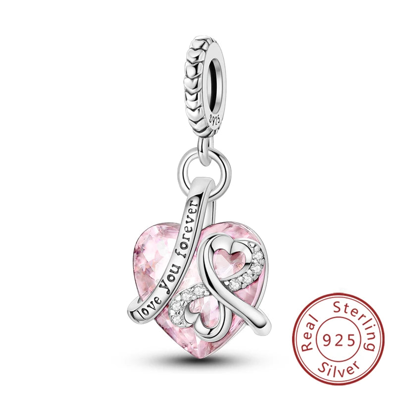 Charms de plata de ley 925 para pulsera · Corazones y familia