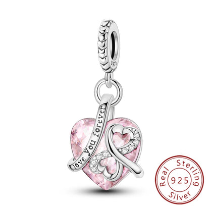 Charms de plata de ley 925 para pulsera · Corazones y familia