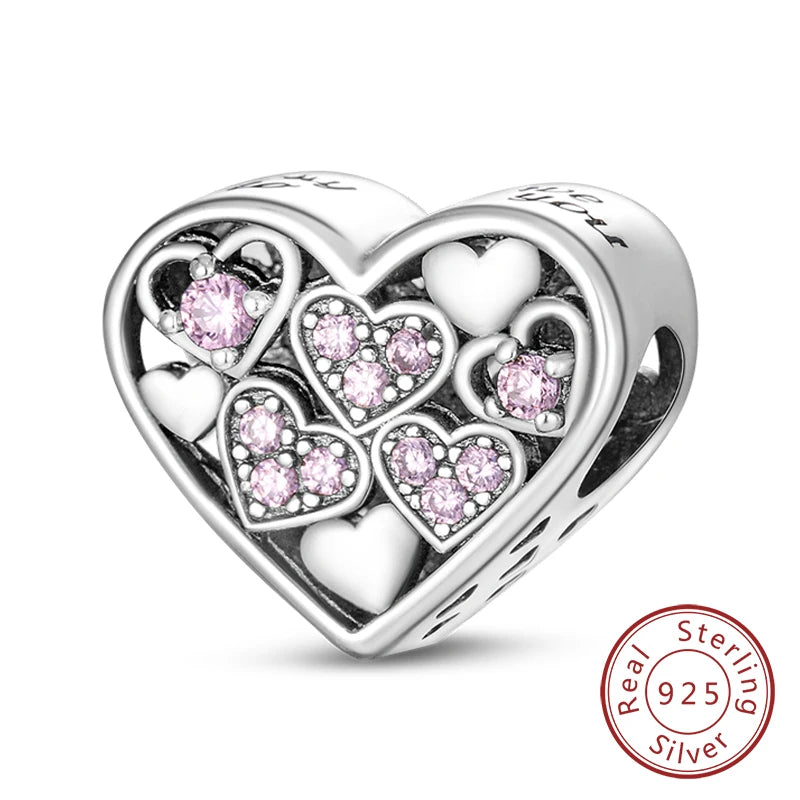 Charms de plata de ley 925 para pulsera · Corazones y familia
