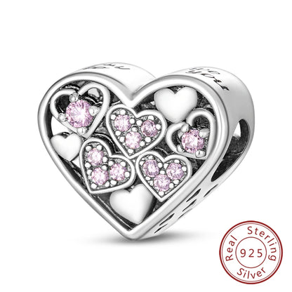 Charms de plata de ley 925 para pulsera · Corazones y familia