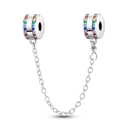 Cadenas de seguridad y clips de plata de ley 925 para pulsera