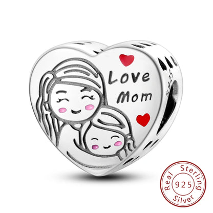 Charms de plata de ley 925 para pulsera · Corazones y familia
