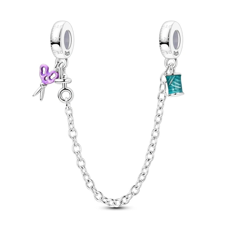Cadenas de seguridad y clips de plata de ley 925 para pulsera