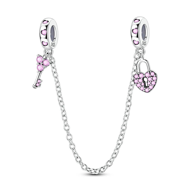 Cadenas de seguridad y clips de plata de ley 925 para pulsera