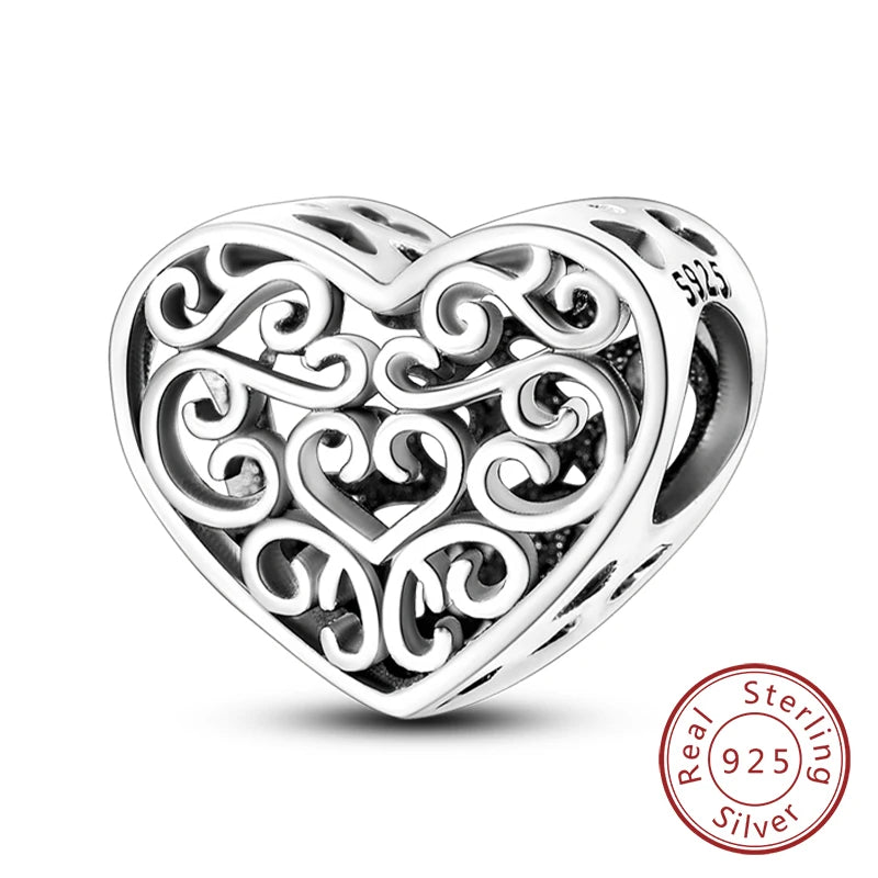 Charms de plata de ley 925 para pulsera · Corazones y familia
