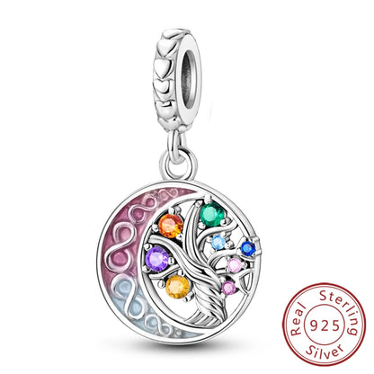 Charms de plata de ley 925 para pulsera · Corazones y familia