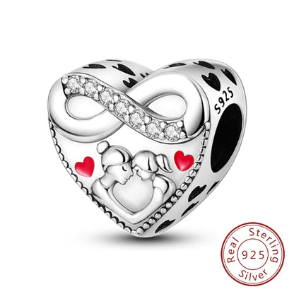 Charms de plata de ley 925 para pulsera · Corazones y familia