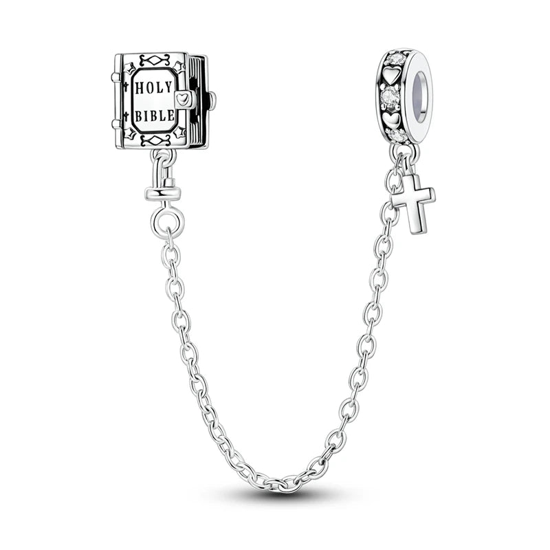 Cadenas de seguridad y clips de plata de ley 925 para pulsera