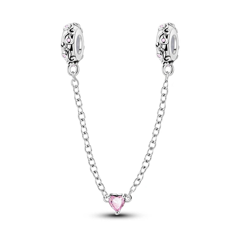 Cadenas de seguridad y clips de plata de ley 925 para pulsera