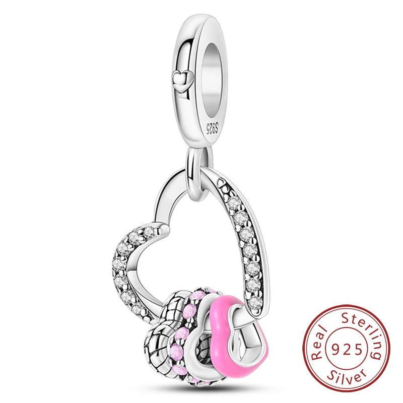 Charms de plata de ley 925 para pulsera · Corazones y familia