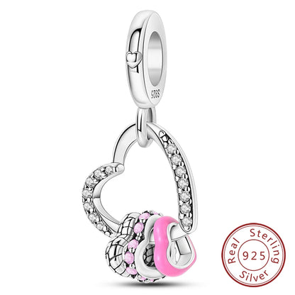 Charms de plata de ley 925 para pulsera · Corazones y familia
