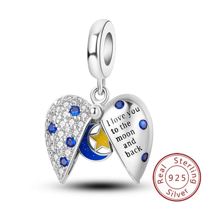 Charms de plata de ley 925 para pulsera · Corazones y familia
