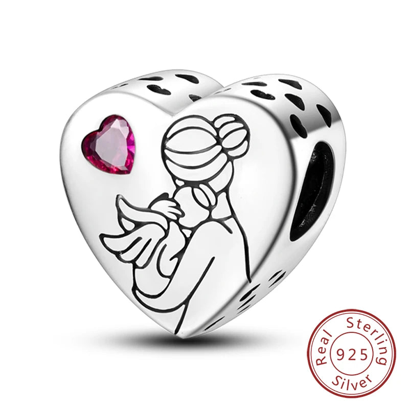 Charms de plata de ley 925 para pulsera · Corazones y familia
