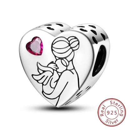 Charms de plata de ley 925 para pulsera · Corazones y familia