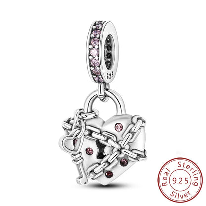 Charms de plata de ley 925 para pulsera · Corazones y familia