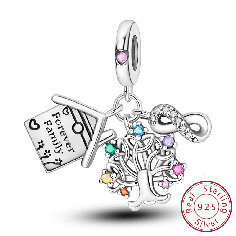 Charms de plata de ley 925 para pulsera · Corazones y familia