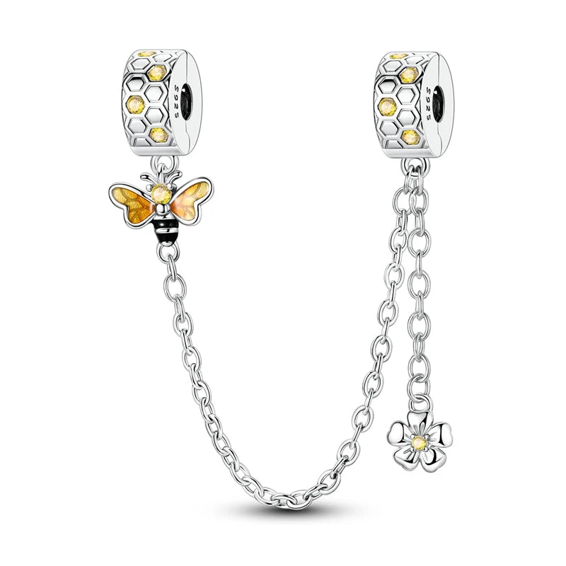 Cadenas de seguridad y clips de plata de ley 925 para pulsera