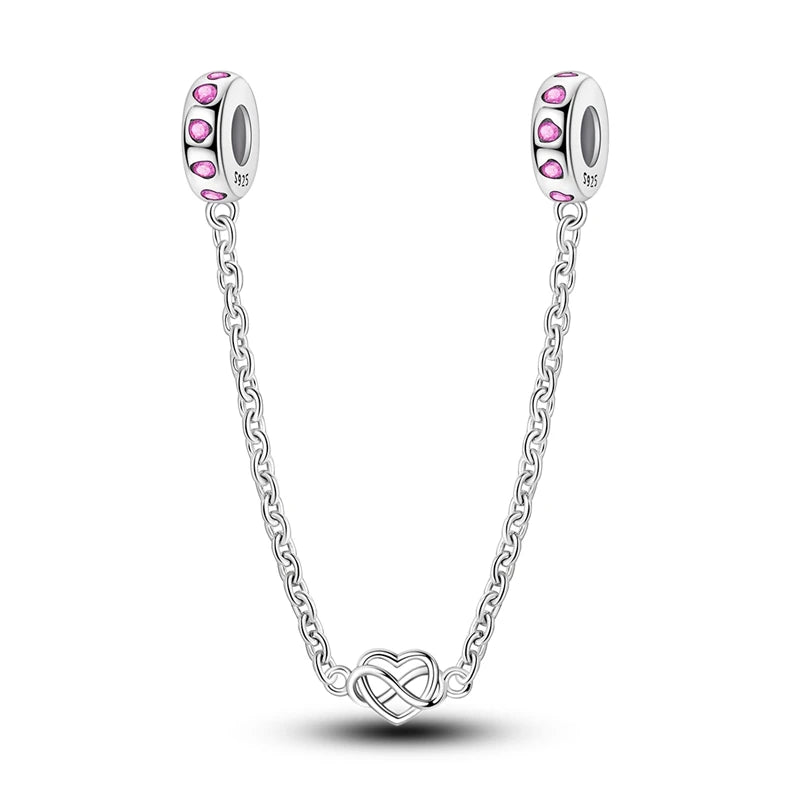 Cadenas de seguridad y clips de plata de ley 925 para pulsera