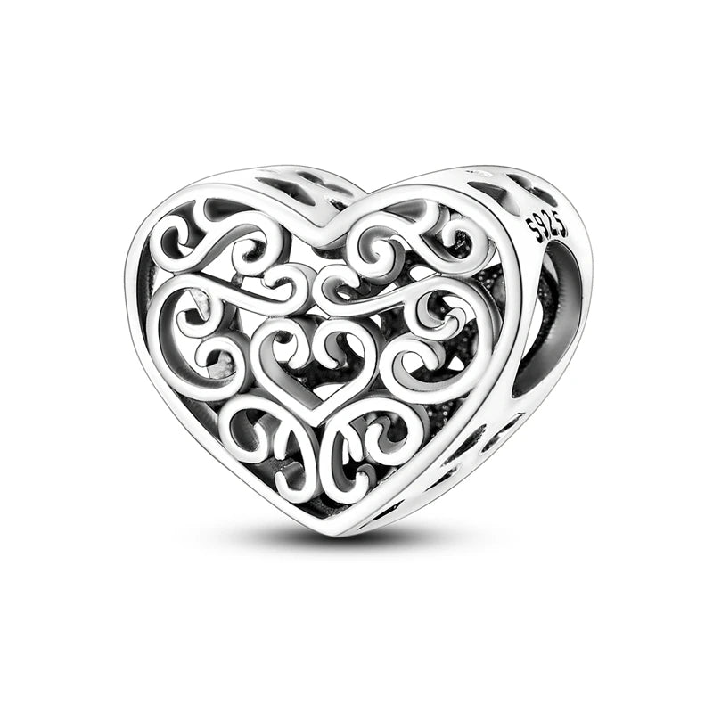 Charms de plata de ley 925 para pulsera · Animales, corazones y árbol de la vida