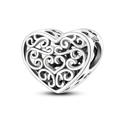 Charms de plata de ley 925 para pulsera · Animales, corazones y árbol de la vida